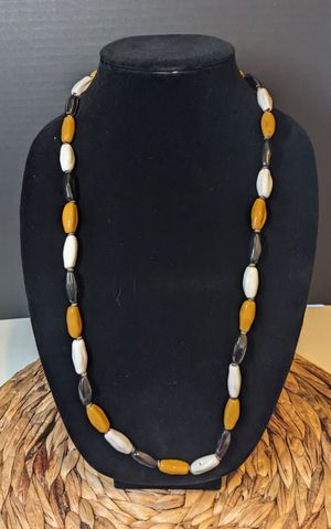 30 inch Black, brown and white Kazuri Bead Necklace